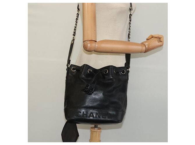 Borsa a spalla CHANEL in pelle caviar nera con CC argento Auth BA125 Nero - vista 27