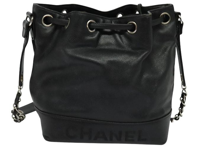 Borsa a spalla CHANEL in pelle caviar nera con CC argento Auth BA125 Nero - vista 3