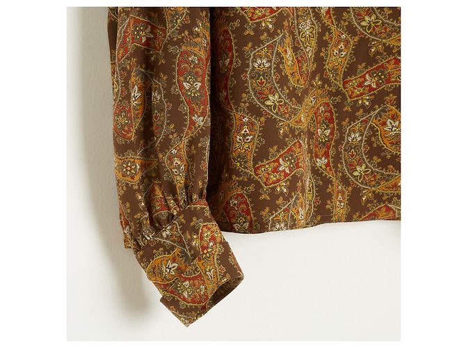 Chloé alrededor de 1985 Top FR38 Marrón Caqui Boteh Blusa de Seda UK10 US8 Chloe Multicolor - vista 3