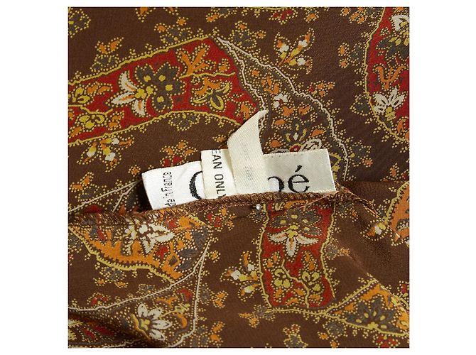 Chloé alrededor de 1985 Top FR38 Marrón Caqui Boteh Blusa de Seda UK10 US8 Chloe Multicolor - vista 4