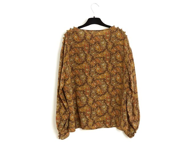 Chloé alrededor de 1985 Top FR38 Marrón Caqui Boteh Blusa de Seda UK10 US8 Chloe Multicolor - vista 5