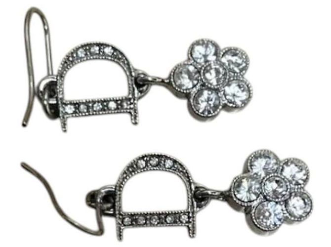 Orecchini pendenti a forma di fiore in cristallo con strass Christian Dior argento - vista 7
