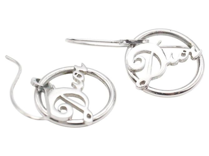 Orecchini in argento con logo circolare in corsivo Christian Dior - vista 3