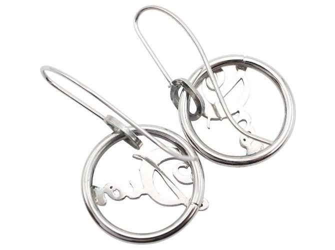 Orecchini in argento con logo circolare in corsivo Christian Dior - vista 4