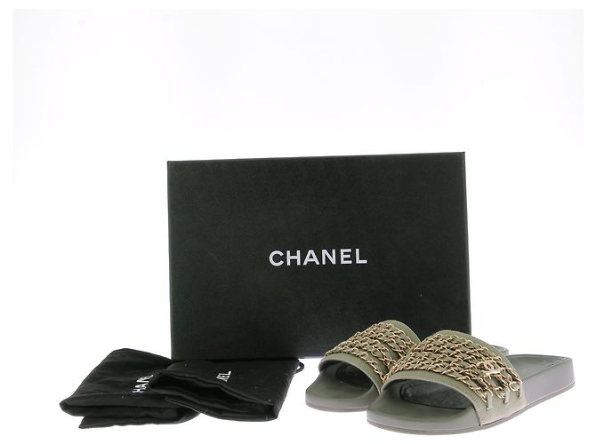 CHANEL Mules y zuecos T.EU 36 Goma Caqui - vista 8