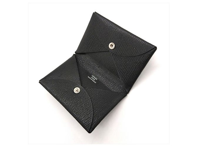 Hermès Portafoglio per carte Hermes Calvi in Pelle di Capra Nera Nero - vista 5