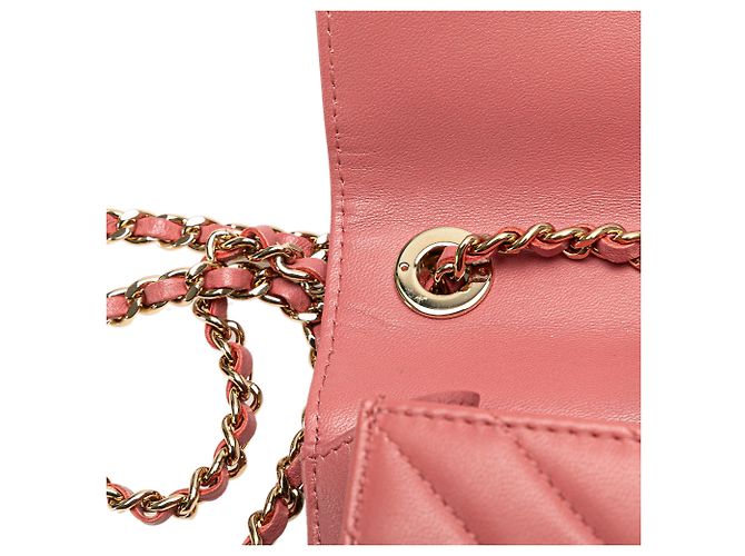 Cartera de Cadena Trendy CC Chanel Mini Chevron de Cuir de Cordero Rosa - vista 10