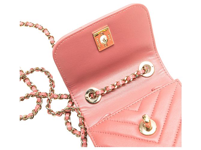 Cartera de Cadena Trendy CC Chanel Mini Chevron de Cuir de Cordero Rosa - vista 12