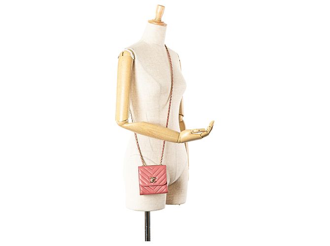 Cartera de Cadena Trendy CC Chanel Mini Chevron de Cuir de Cordero Rosa - vista 13