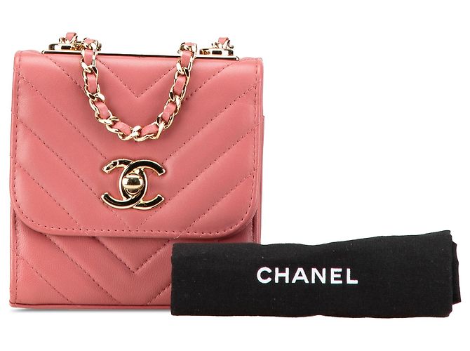 Cartera de Cadena Trendy CC Chanel Mini Chevron de Cuir de Cordero Rosa - vista 14