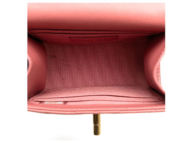 Cartera de Cadena Trendy CC Chanel Mini Chevron de Cuir de Cordero Rosa - vista 4