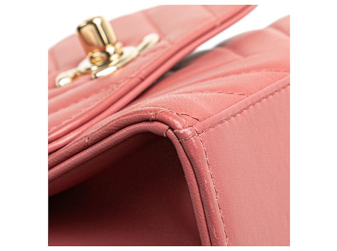Cartera de Cadena Trendy CC Chanel Mini Chevron de Cuir de Cordero Rosa - vista 9