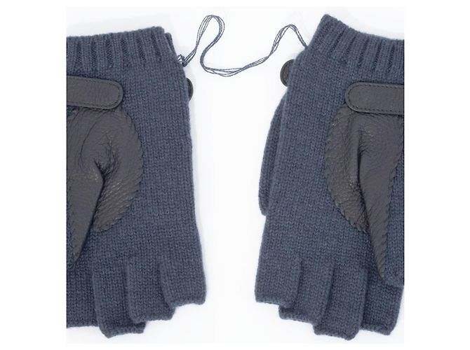 Hermès Muffole in cashmere senza dita Hermes Lionel Nero Blu - vista 2