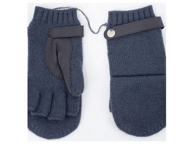 Hermès Muffole in cashmere senza dita Hermes Lionel Nero Blu - vista 4