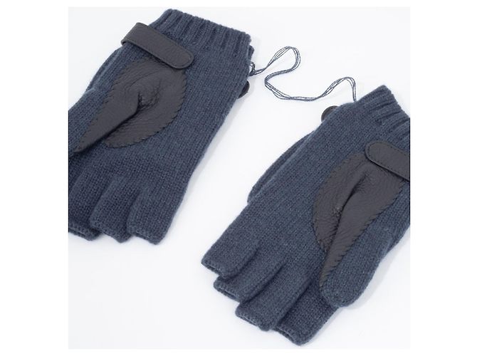 Hermès Muffole in cashmere senza dita Hermes Lionel Nero Blu - vista 6