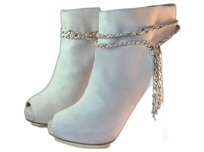 Botines de punta abierta Le Silla en cuero beige - vista 21