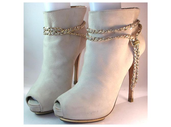 Botines de punta abierta Le Silla en cuero beige - vista 2