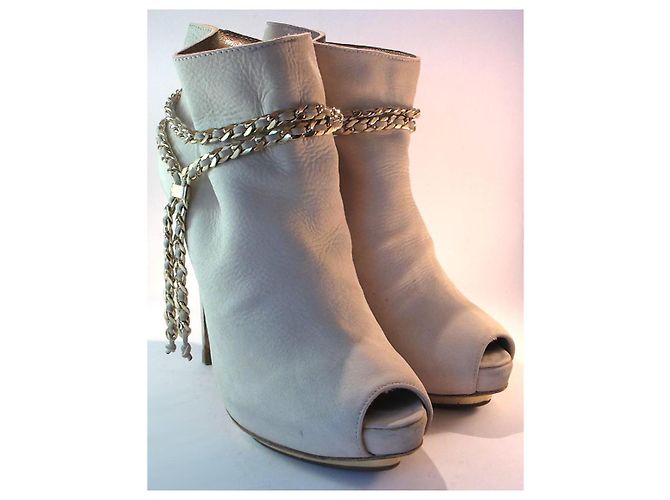 Botines de punta abierta Le Silla en cuero beige - vista 20