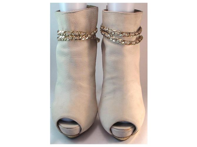 Botines de punta abierta Le Silla en cuero beige - vista 3