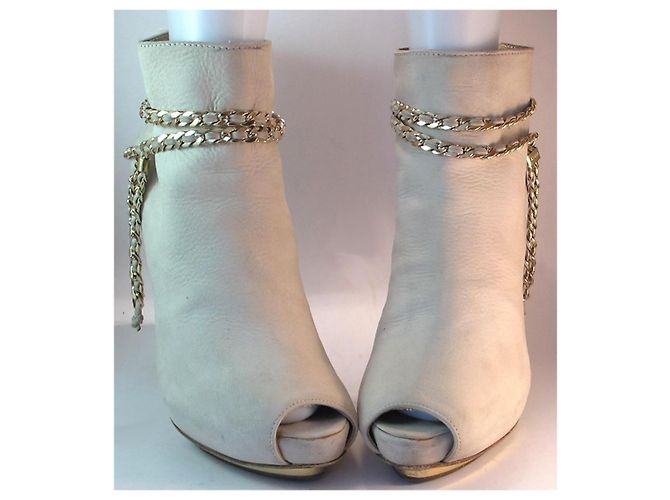 Botines de punta abierta Le Silla en cuero beige - vista 5