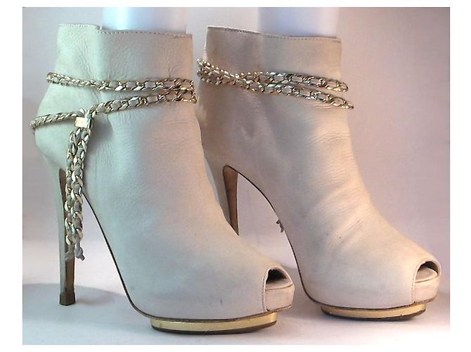 Botines de punta abierta Le Silla en cuero beige - vista 6