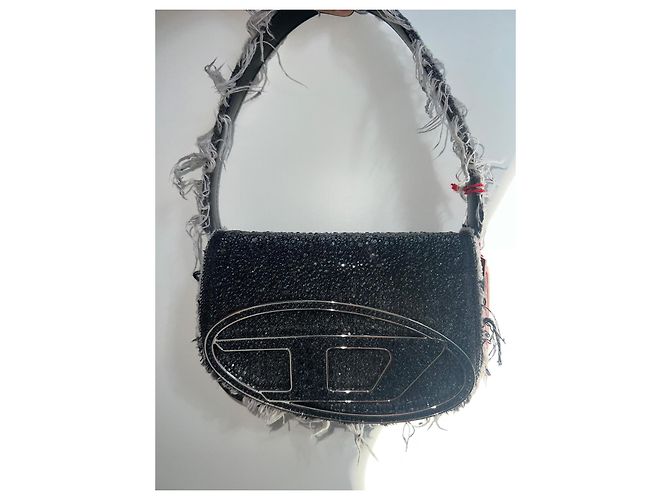 Borsa Diesel 1DR Grigio Scuro in Denim e Pelle con Cristalli Grigio antracite - vista 2