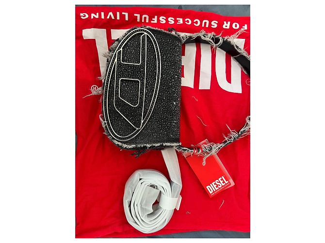 Borsa Diesel 1DR Grigio Scuro in Denim e Pelle con Cristalli Grigio antracite - vista 3
