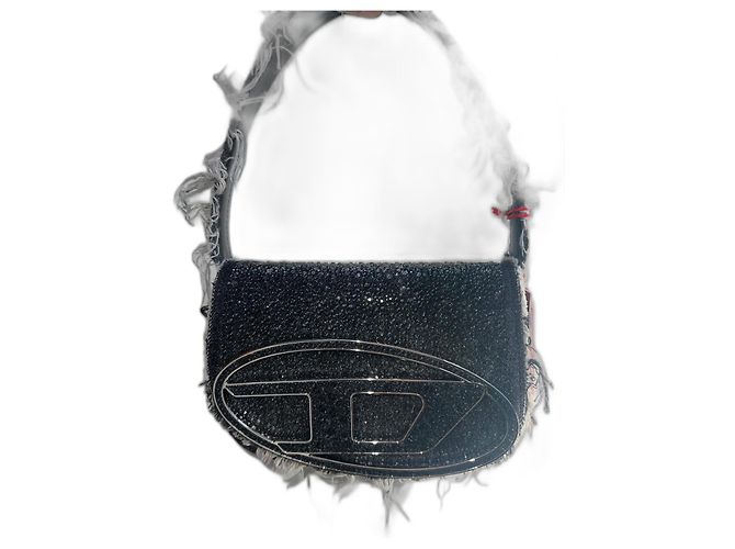Borsa Diesel 1DR Grigio Scuro in Denim e Pelle con Cristalli Grigio antracite - vista 6
