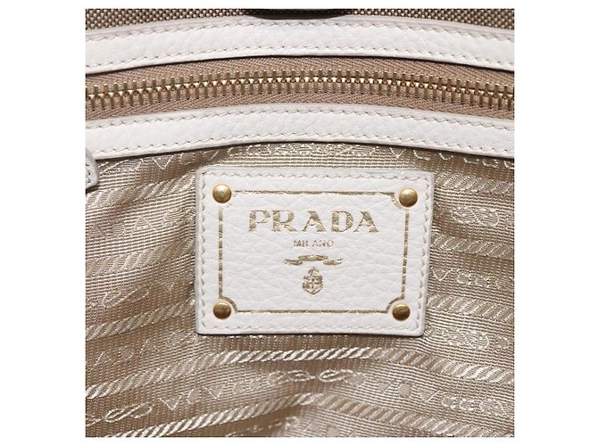 PRADA Borsa a mano in tela pelle beige bianco oro Auth am7707 D'oro - vista 10