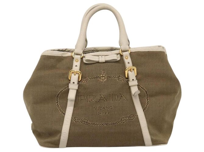 PRADA Borsa a mano in tela pelle beige bianco oro Auth am7707 D'oro - vista 13