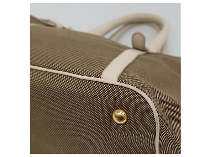 PRADA Borsa a mano in tela pelle beige bianco oro Auth am7707 D'oro - vista 15