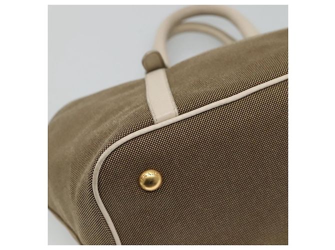 PRADA Borsa a mano in tela pelle beige bianco oro Auth am7707 D'oro - vista 16