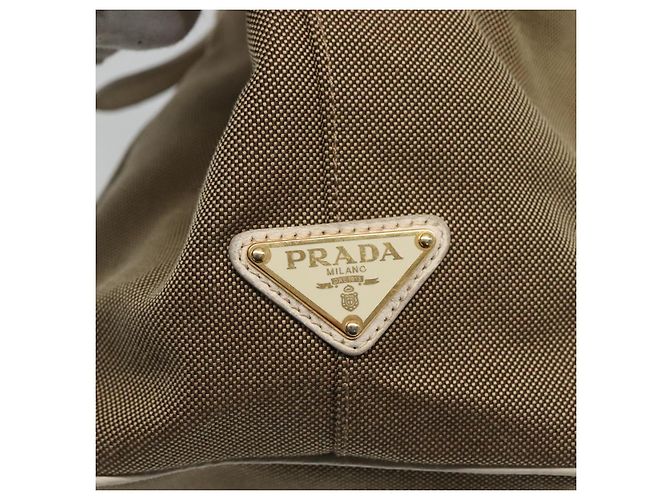 PRADA Borsa a mano in tela pelle beige bianco oro Auth am7707 D'oro - vista 17
