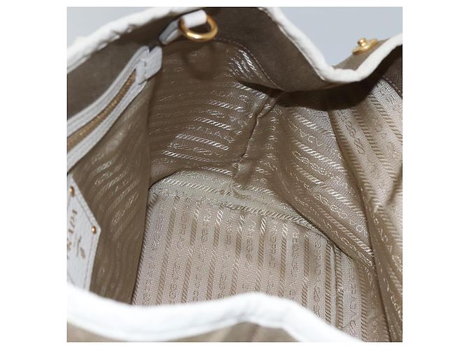 PRADA Borsa a mano in tela pelle beige bianco oro Auth am7707 D'oro - vista 18