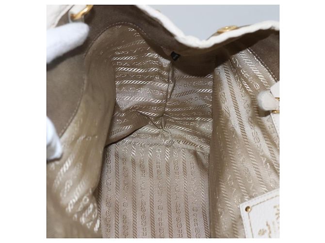 PRADA Borsa a mano in tela pelle beige bianco oro Auth am7707 D'oro - vista 19