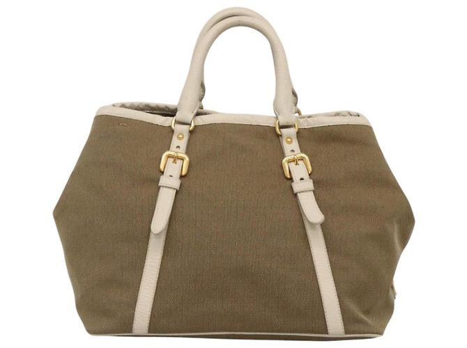 PRADA Borsa a mano in tela pelle beige bianco oro Auth am7707 D'oro - vista 2
