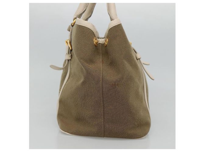 PRADA Borsa a mano in tela pelle beige bianco oro Auth am7707 D'oro - vista 4