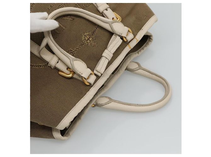 PRADA Borsa a mano in tela pelle beige bianco oro Auth am7707 D'oro - vista 6