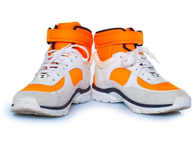 Chanel, scarpe alte neon Bianco Arancione - vista 3