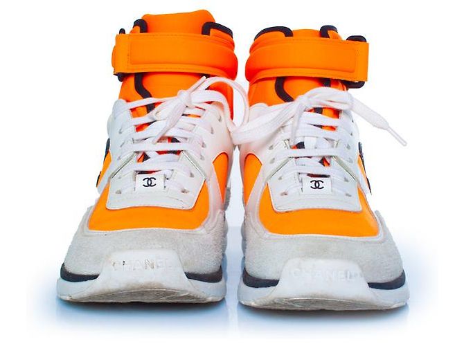 Chanel, scarpe alte neon Bianco Arancione - vista 4