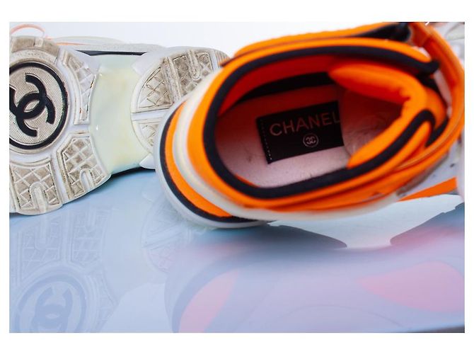 Chanel, scarpe alte neon Bianco Arancione - vista 8