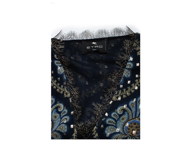 Etro, minivestido de seda jacquard con mangas abullonadas en azul - vista 5