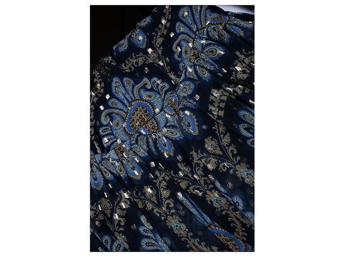 Etro, minivestido de seda jacquard con mangas abullonadas en azul - vista 7
