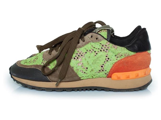 Sneaker in pizzo e suede Rockrunner di Valentino Garavani Verde Arancione - vista 2