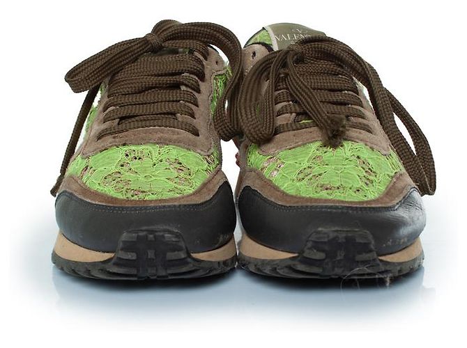 Sneaker in pizzo e suede Rockrunner di Valentino Garavani Verde Arancione - vista 3