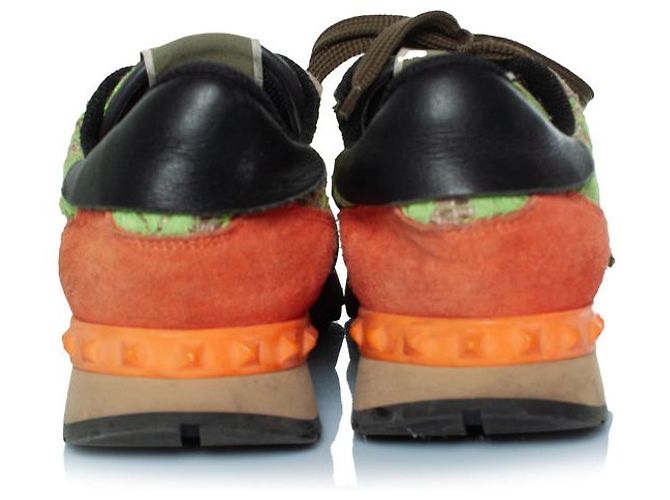 Sneaker in pizzo e suede Rockrunner di Valentino Garavani Verde Arancione - vista 4