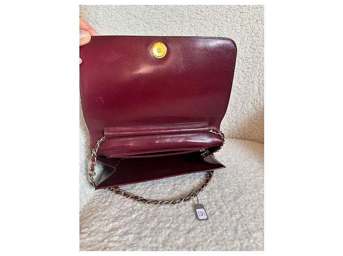 Chanel Clutch Tasche aus dunkelrotem Leder Bordeaux - Ansicht 10