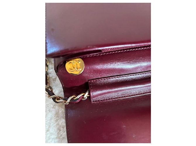Chanel Clutch Tasche aus dunkelrotem Leder Bordeaux - Ansicht 14