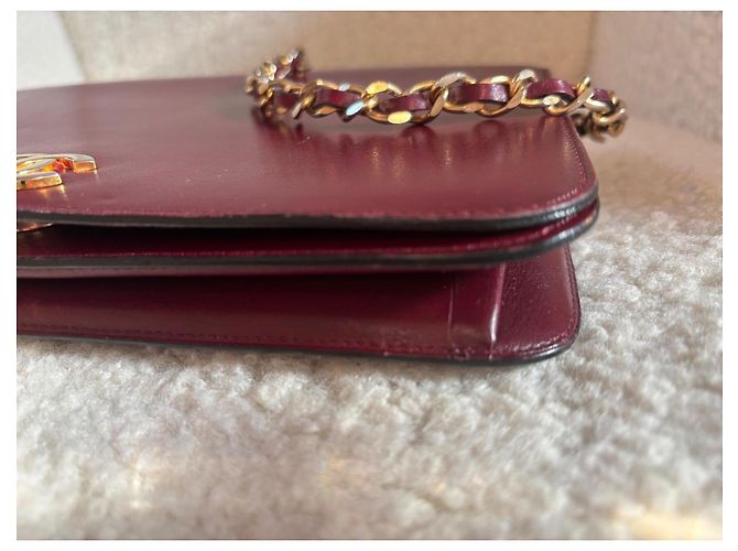 Chanel Clutch Tasche aus dunkelrotem Leder Bordeaux - Ansicht 15