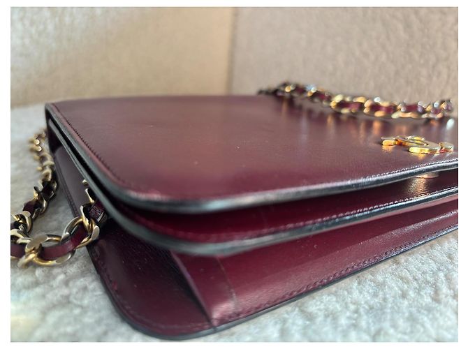Chanel Clutch Tasche aus dunkelrotem Leder Bordeaux - Ansicht 16